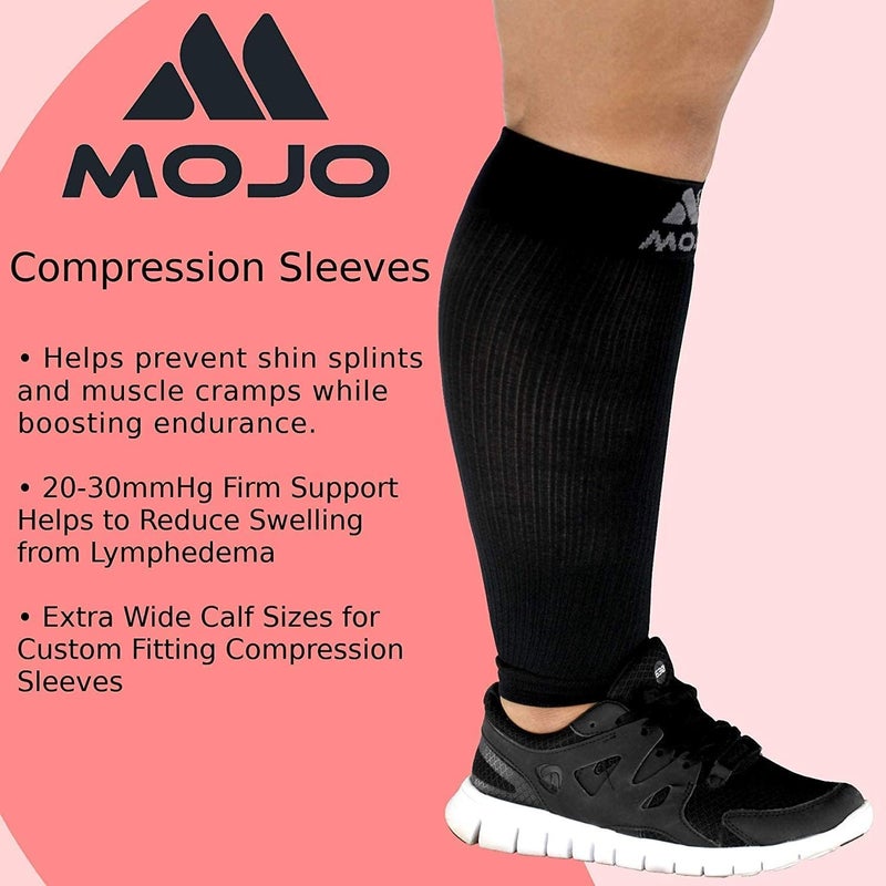 Mojo Compression Socks - Extra Wide 4XL Plus Size Compression Sleeves for Swollen Calves - Footless Compression Socks for Men and Women, Black, 20-30 mmHg - 1 Pair - Image 5